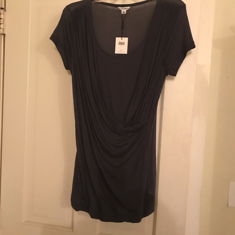 CK Layered look scoop neck long knit T shirt S